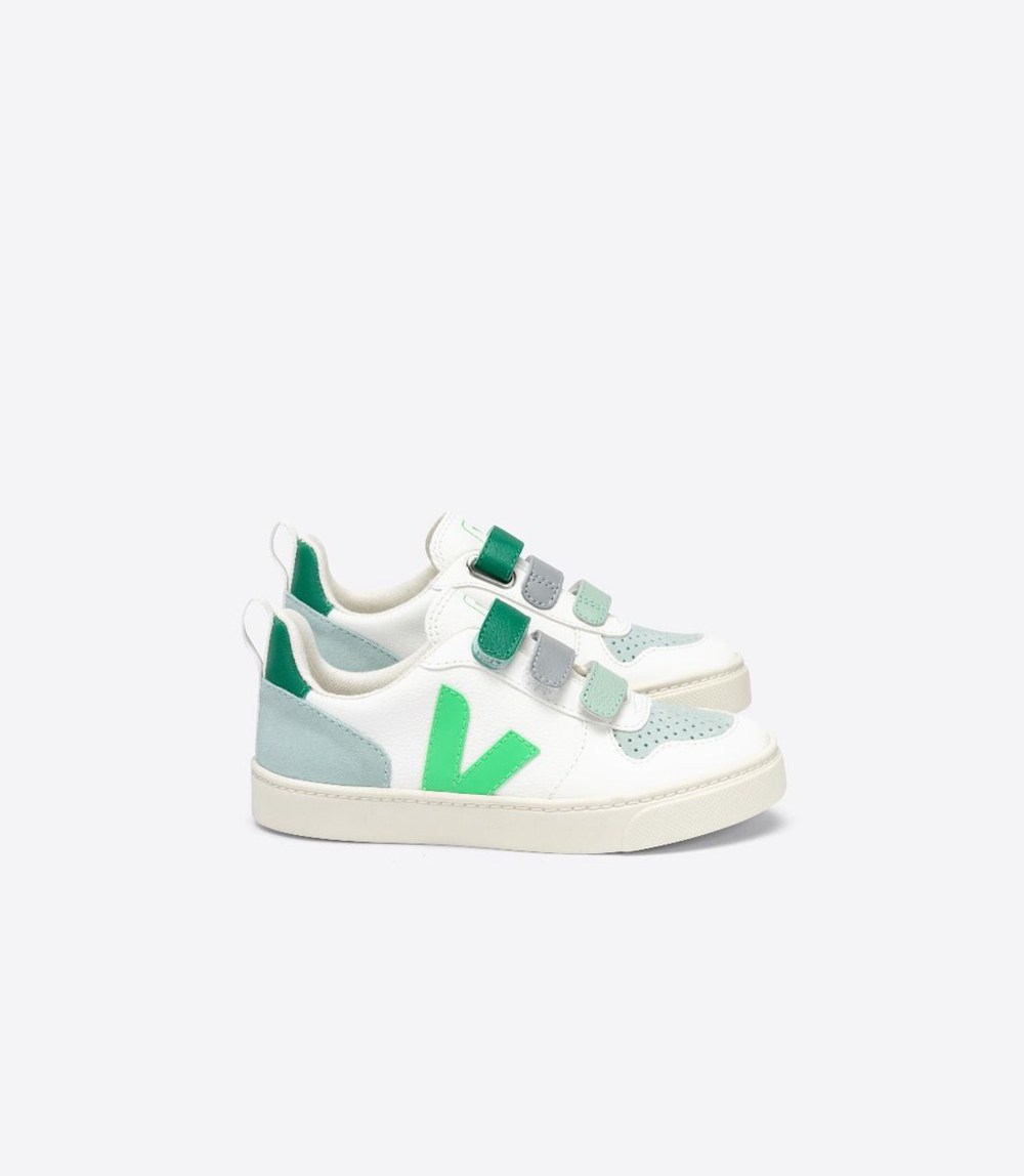 Veja Sneakers Kids - V-10 Velcro Chromefree - White/Green - 0347MYUBH